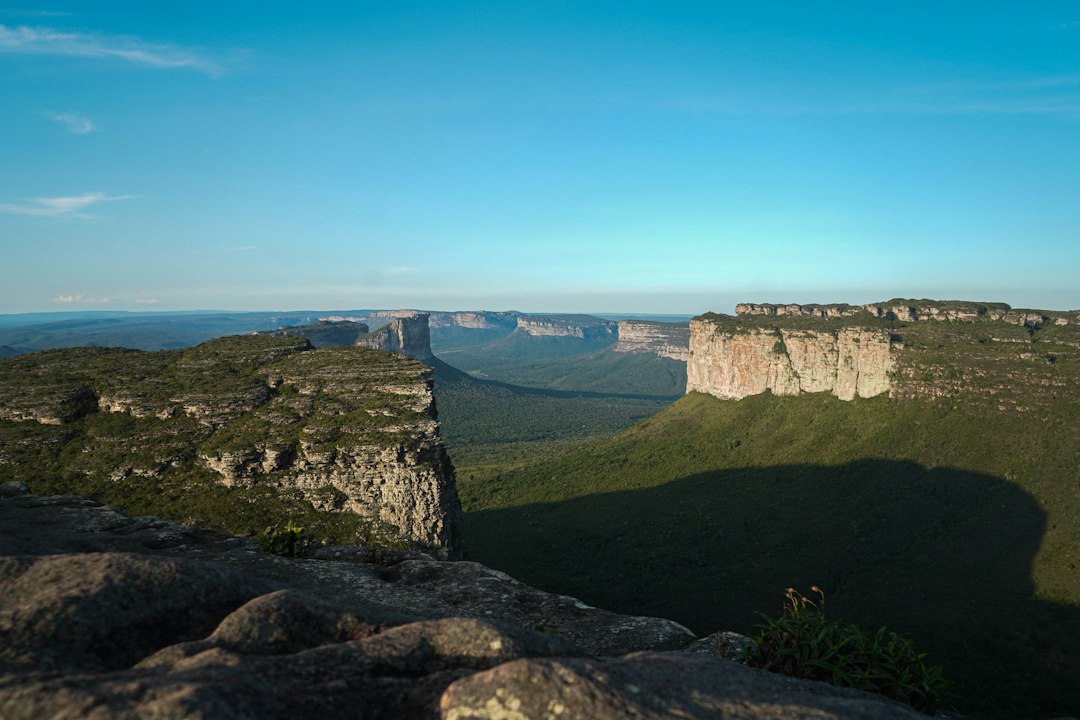 Flat-topped mountains and a green valley in Chapada Diamantina, Bahia