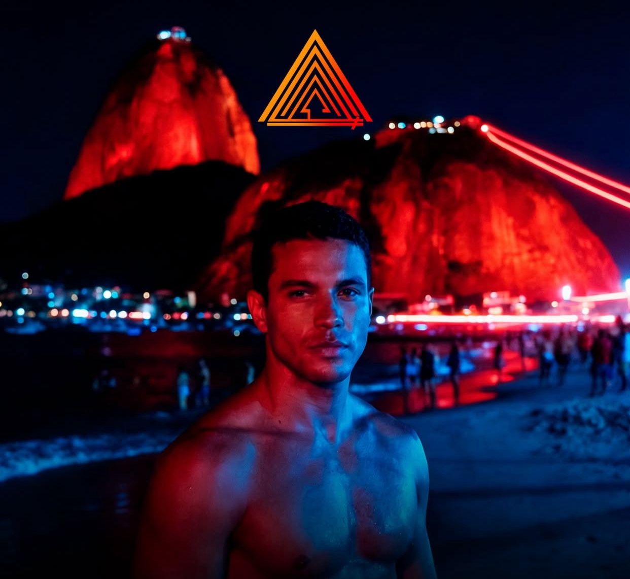 Arte de divulgação do Dédalos Rio com logomarca triangular e Pão de Açúcar