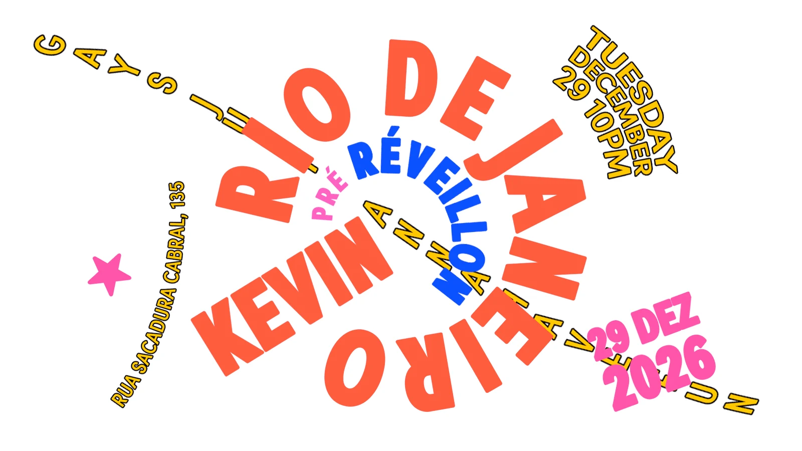 Arte oficial da Kevin no Rio, pré-Réveillon de 29 de dezembro de 2026