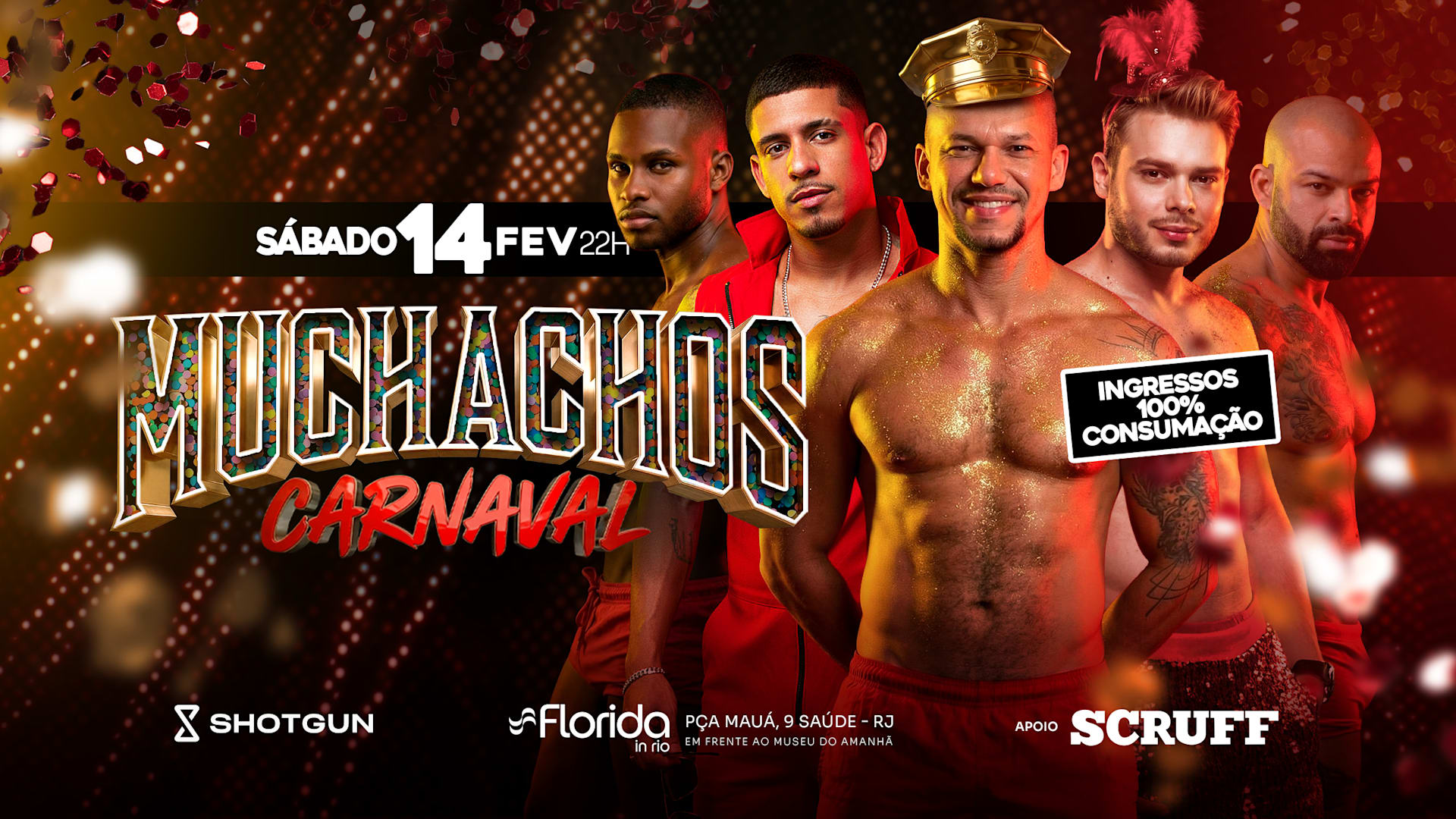 Arte oficial da Muchachos Party no Carnaval do Rio de 2026